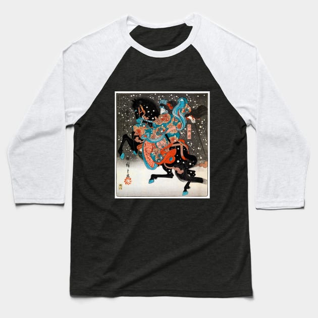 Woman on Galloping Horse in Snow Japan 1845 Utagawa Hiroshige Baseball T-Shirt by rocketshipretro